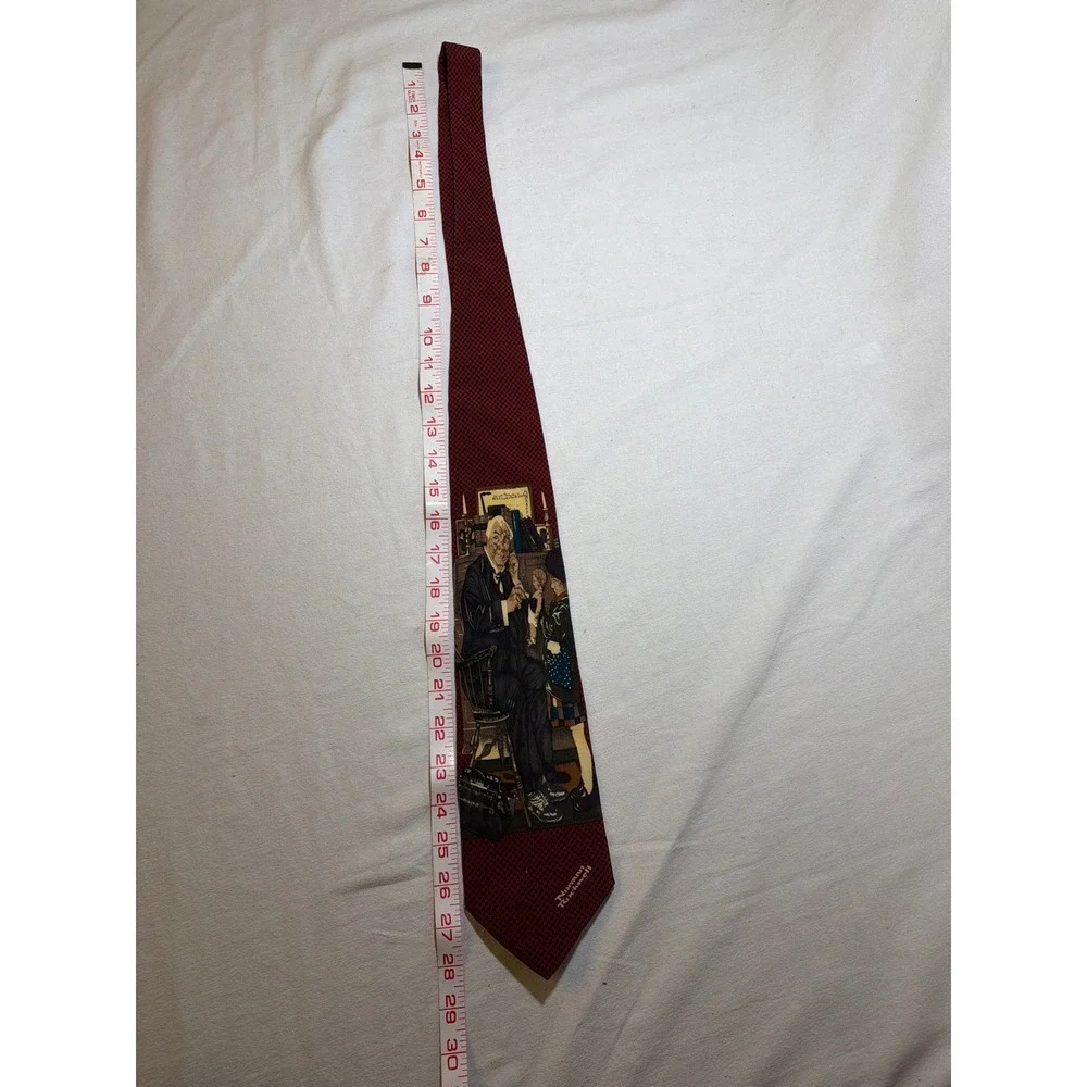 Norman Rockwell Saturday Evening Post Silk Tie Red Houndstooth Vintage 1995